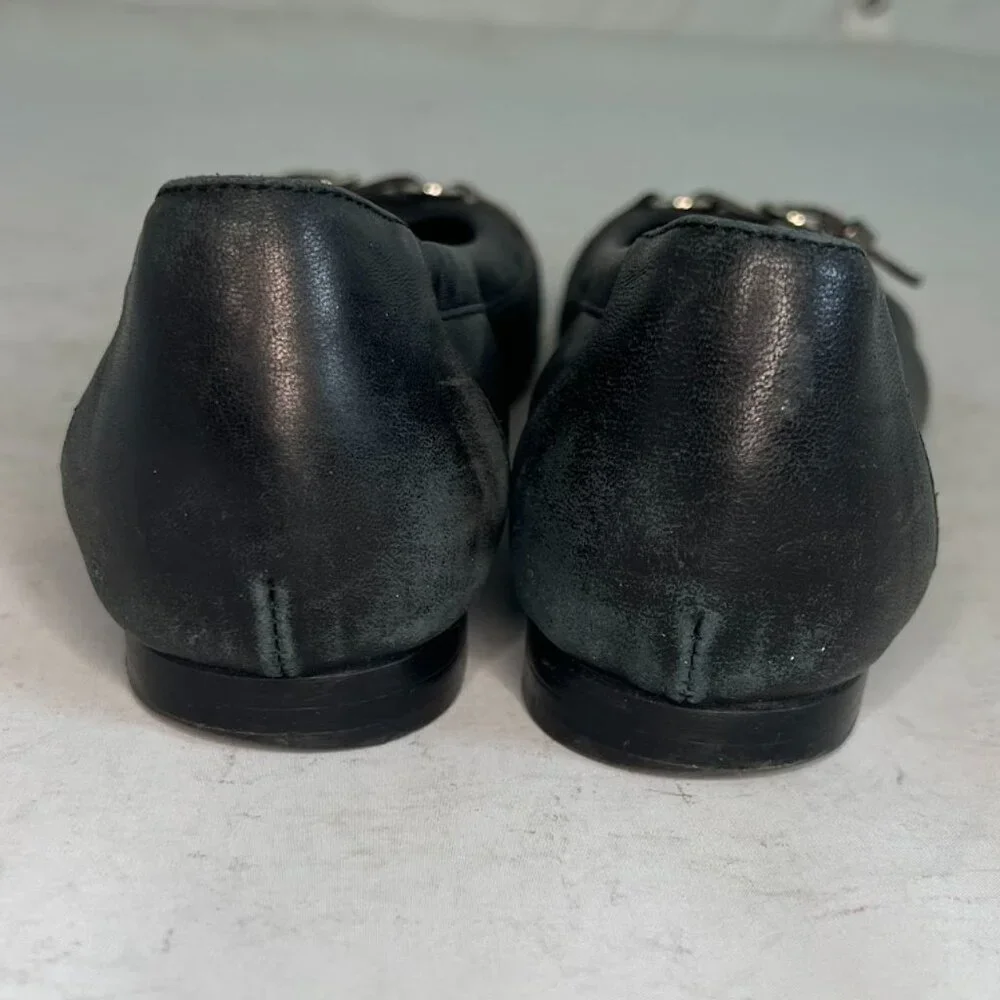 AGL Ballet Flats Cap Toe Black Leather Ballet Flats 35.5 - Picture 6 of 9